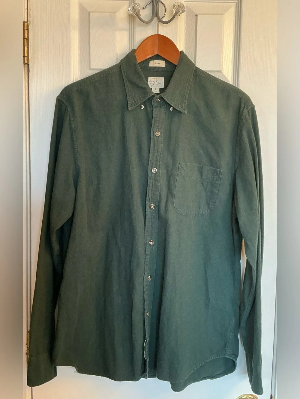 J. Crew Men’s Green Brushed Twill Slim Button Down Long Sleeve Shirt Size Large